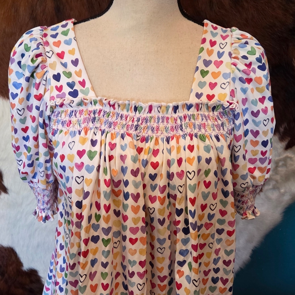 Colorful Heart Print Girls Dress - Picture 2 of 8